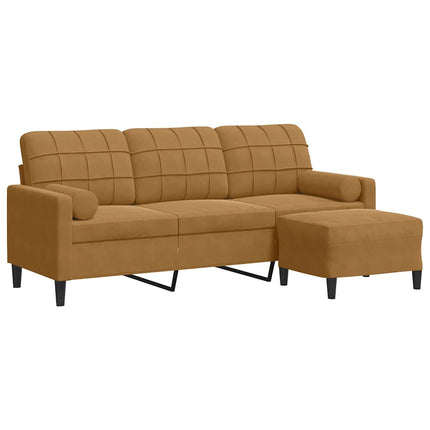 3-sitssoffa med fotpall brun 180 cm sammet