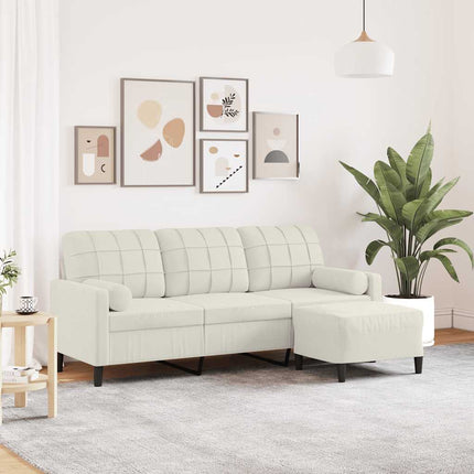 3-sitssoffa med fotpall gräddvit 180 cm sammet