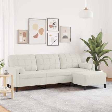 3-sitssoffa med fotpall gräddvit 210 cm sammet
