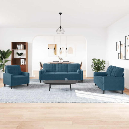 Soffgrupp med dynor och bolster 3 delar blå sammet
