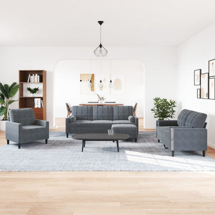 Soffgrupp med dynor och bolster 4 delar mörkgrå sammet