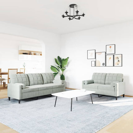 Soffgrupp med dynor och bolster 2 delar ljusgrå sammet