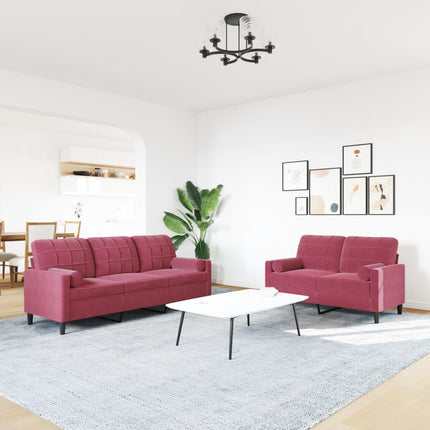 Soffgrupp med dynor och bolster 2 delar vinröd sammet