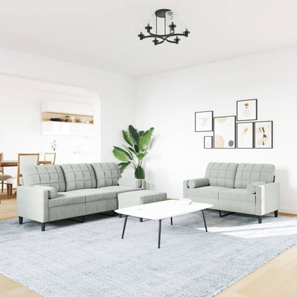 Soffgrupp med dynor och bolster 3 delar ljusgrå sammet