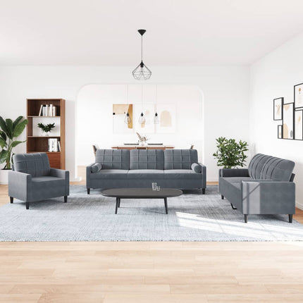 Soffgrupp med dynor och bolster 3 delar mörkgrå sammet