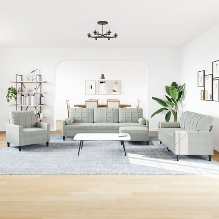 Soffgrupp med dynor och bolster 4 delar ljusgrå sammet