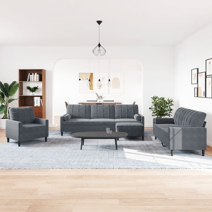 Soffgrupp med dynor och bolster 4 delar mörkgrå sammet