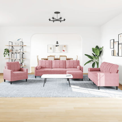 Soffgrupp med dynor och bolster 4 delar rosa sammet