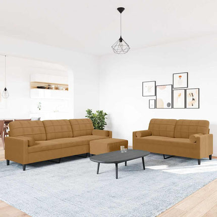 Soffgrupp med dynor och bolster 3 delar brun sammet