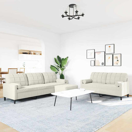 Soffgrupp med dynor och bolster 3 delar gräddvit sammet