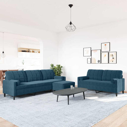 Soffgrupp med dynor och bolster 3 delar blå sammet
