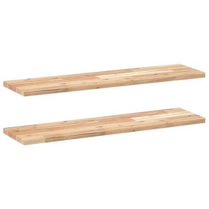Svävande hyllor 2 st 80x20x2 cm obehandlat massivt akaciaträ