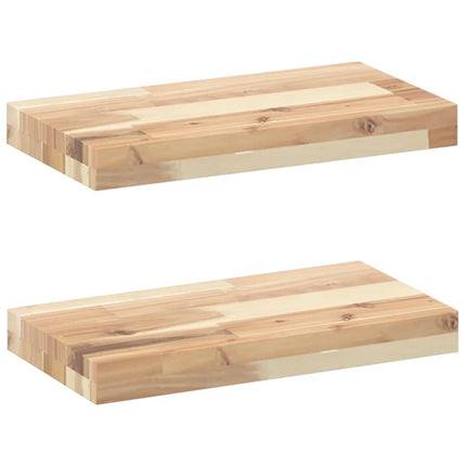 Svävande hyllor 2 st 40x20x4 cm obehandlat massivt akaciaträ