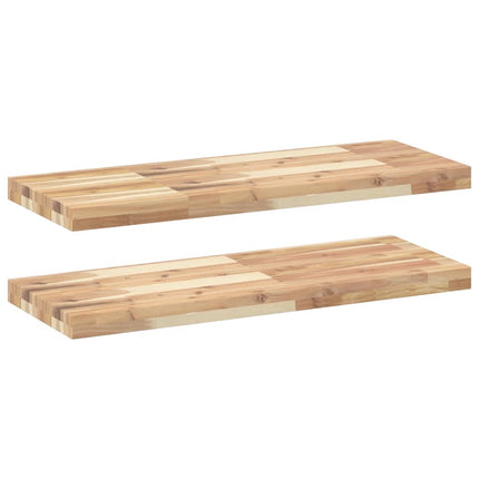 Svävande hyllor 2 st 100x30x4 cm obehandlat massivt akaciaträ