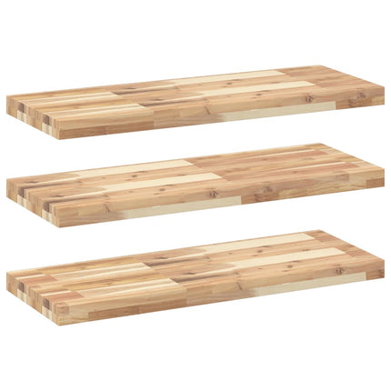 Svävande hyllor 3 st 100x30x4 cm obehandlat massivt akaciaträ