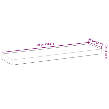 Svävande hyllor 3 st 80x20x4 cm behandlat massivt akaciaträ