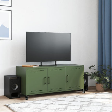 Tv-bänk olivgrön 100,5x39x43,5 cm stål