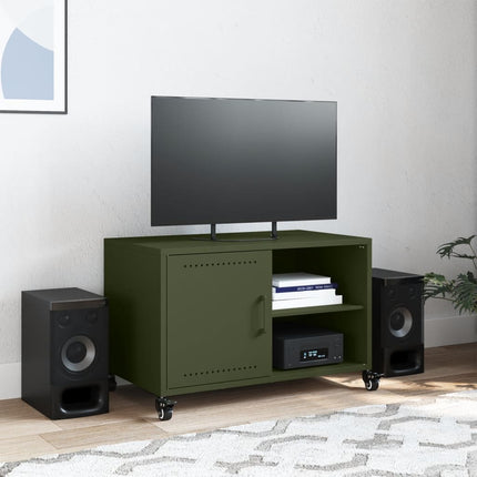 Tv-bänk olivgrön 68x39x43,5 cm stål