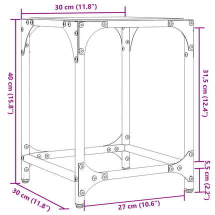 Soffbord med transparent glasskiva 30x30x40 cm stål