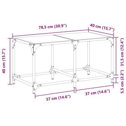 Soffbord med transparent glasskiva 78,5x40x40 cm stål