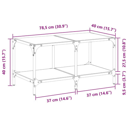Soffbord med transparent glasskiva 78,5x40x40 cm stål