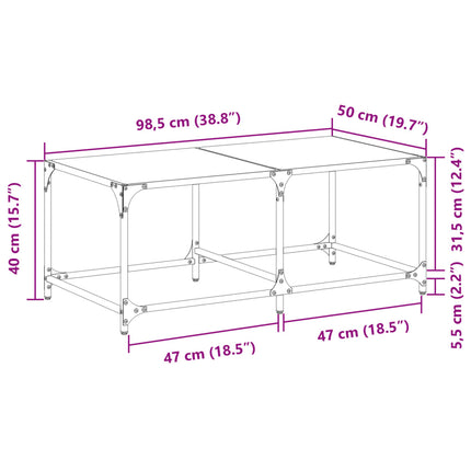 Soffbord med transparent glasskiva 98,5x50x40 cm stål