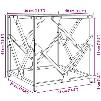 Soffbord med transparent glasskiva 40x40x41 cm stål