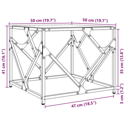 Soffbord med transparent glasskiva 50x50x41 cm stål