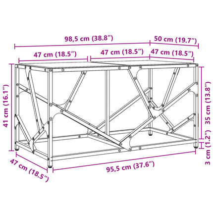 Soffbord med transparent glasskiva 98,5x50x41 cm stål