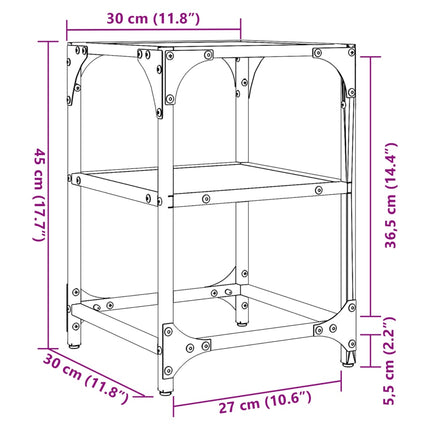 Soffbord med transparent glasskiva 30x30x45 cm stål