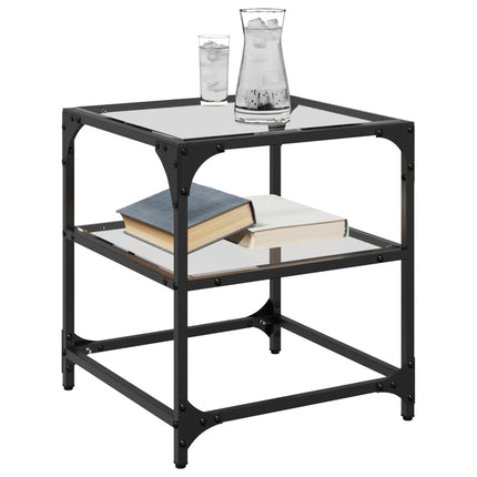 Soffbord med transparent glasskiva 2 st 40x40x45 cm stål