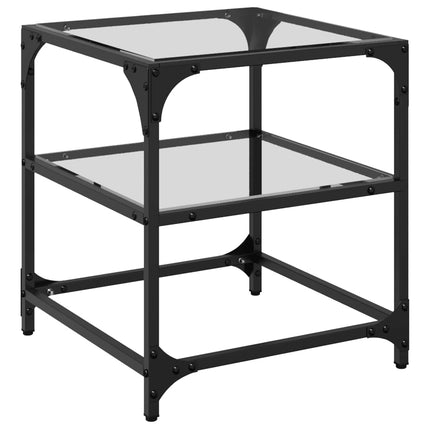 Soffbord med transparent glasskiva 2 st 40x40x45 cm stål