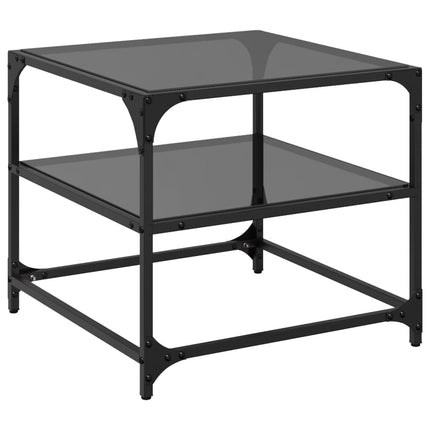 Soffbord med svart glasskiva 2 st 50x50x45 cm stål