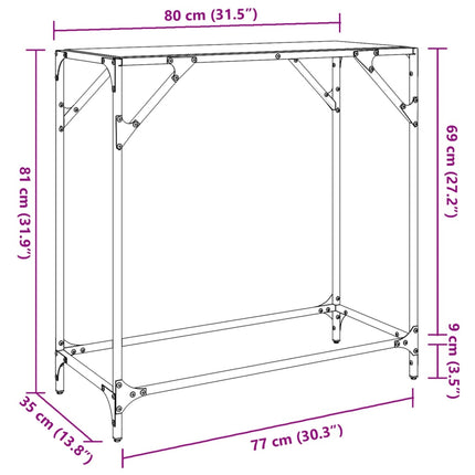 Konsolbord med transparent glasskiva 80x35x81 cm stål