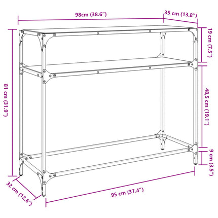 Konsolbord med transparent glasskiva 98x35x81 cm stål