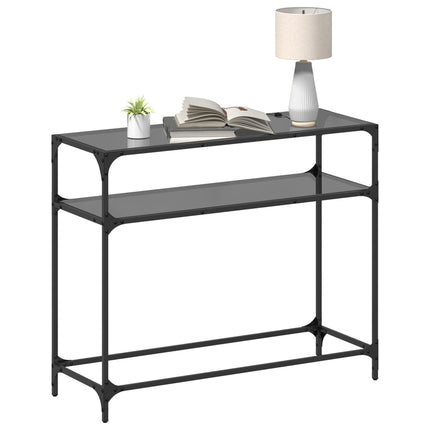 Konsolbord med svart glasskiva 98x35x81 cm stål