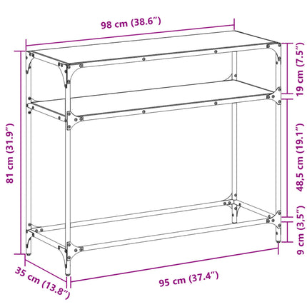 Konsolbord med svart glasskiva 98x35x81 cm stål