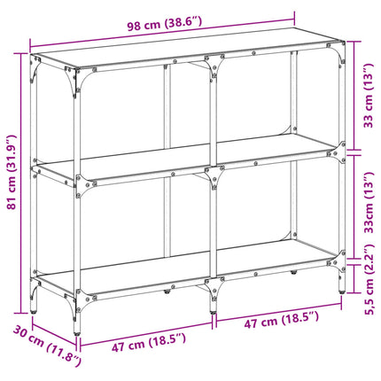 Konsolbord med svart glasskiva 98x30x81 cm stål