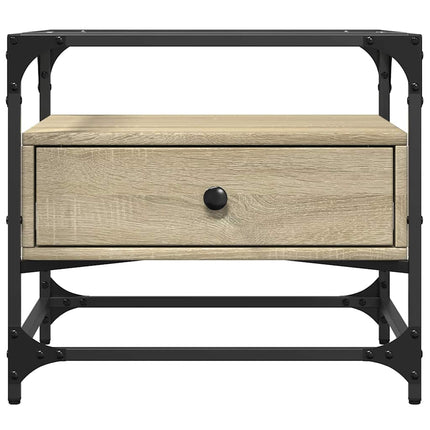 Soffbord med glasskiva sonoma-ek 50x50x45 cm stål