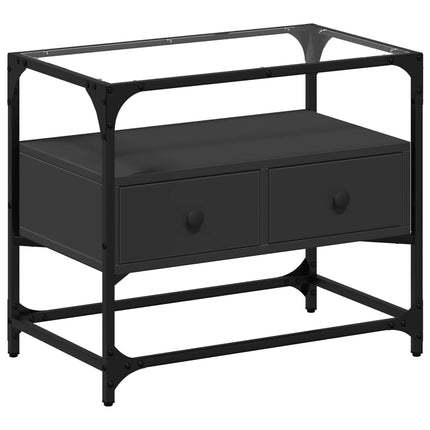 Tv-bänk med glasskiva svart 60x35x51 cm konstruerat trä