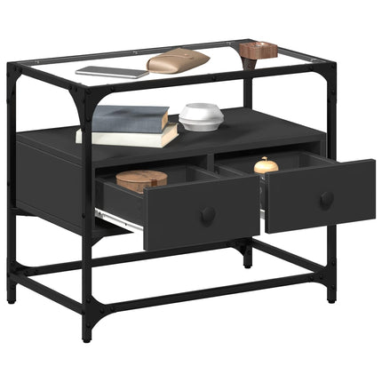 Tv-bänk med glasskiva svart 60x35x51 cm konstruerat trä
