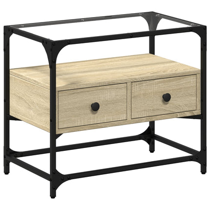 Tv-bänk med glasskiva sonoma ek 60x35x51 cm konstruerat trä
