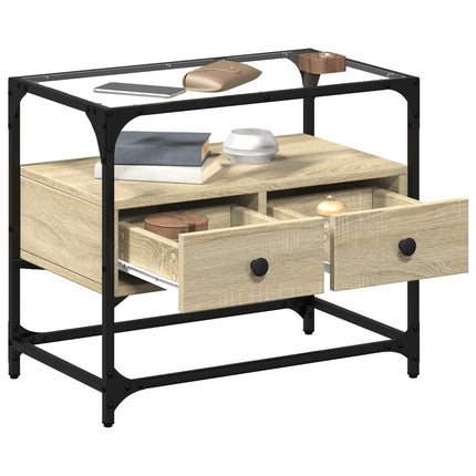 Tv-bänk med glasskiva sonoma ek 60x35x51 cm konstruerat trä