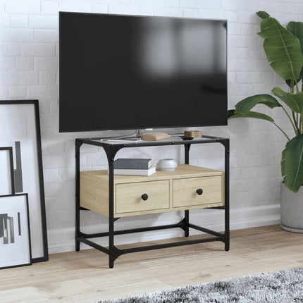 Tv-bänk med glasskiva sonoma ek 60x35x51 cm konstruerat trä