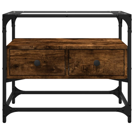Tv-bänk med glasskiva rökfärgad ek 60x35x51 cm konstruerat trä