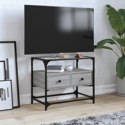 Tv-bänk med glasskiva grå sonoma 60x35x51 cm konstruerat trä