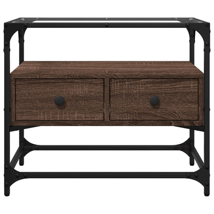 Tv-bänk med glasskiva brun ek 60x35x51 cm konstruerat trä