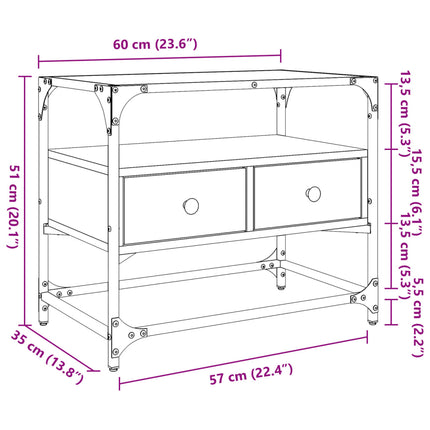 Tv-bänk med glasskiva brun ek 60x35x51 cm konstruerat trä