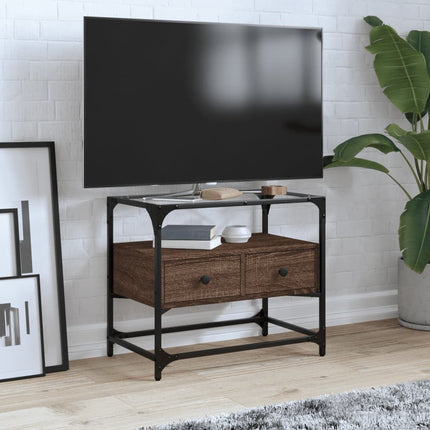 Tv-bänk med glasskiva brun ek 60x35x51 cm konstruerat trä