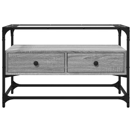Tv-bänk med glasskiva grå sonoma 80x35x51 cm konstruerat trä